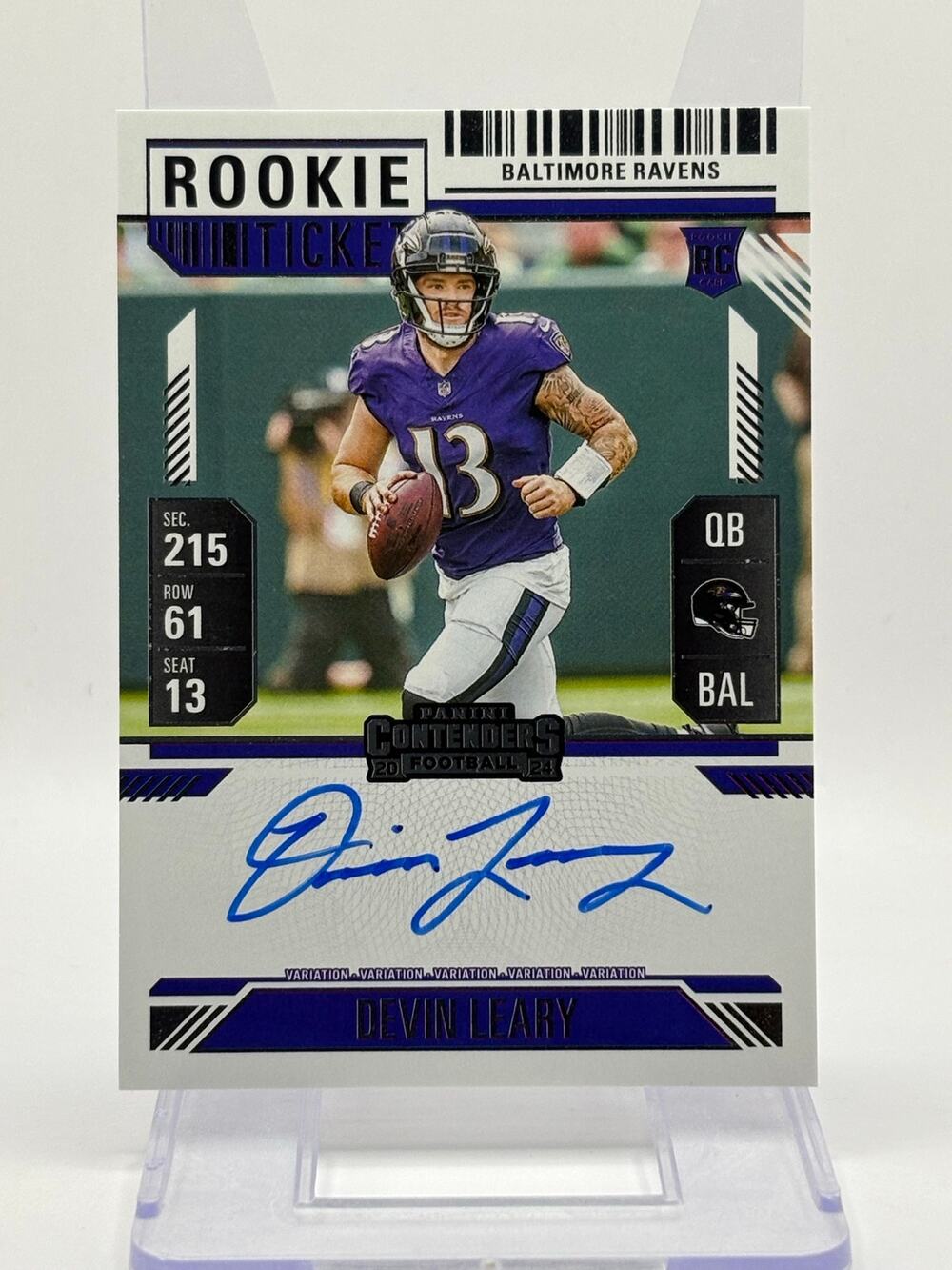 2024 Panini Contenders Devin Leary Rookie Ticket On Card Auto Baltimore Ravens
